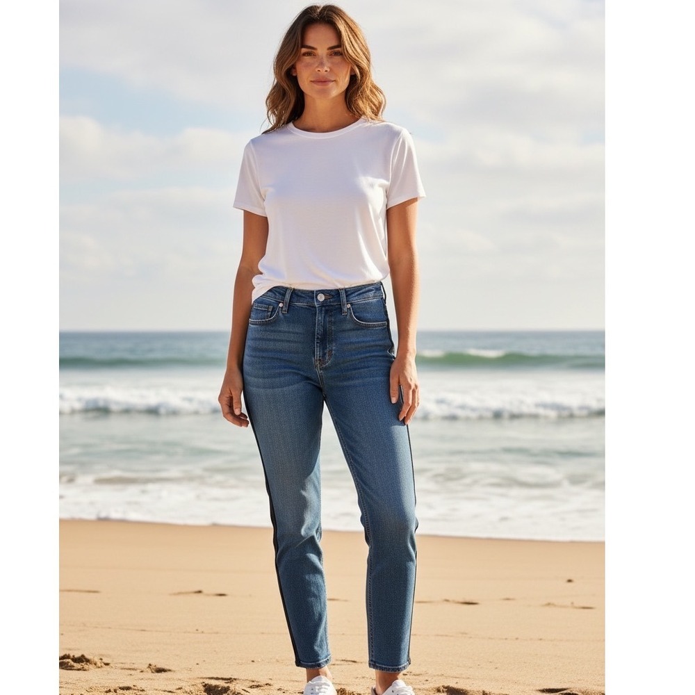 Jen7 by 7 For All Mankind Two Tone Ankle Skinny Jeans‎ Blue Black 4 Colorblock